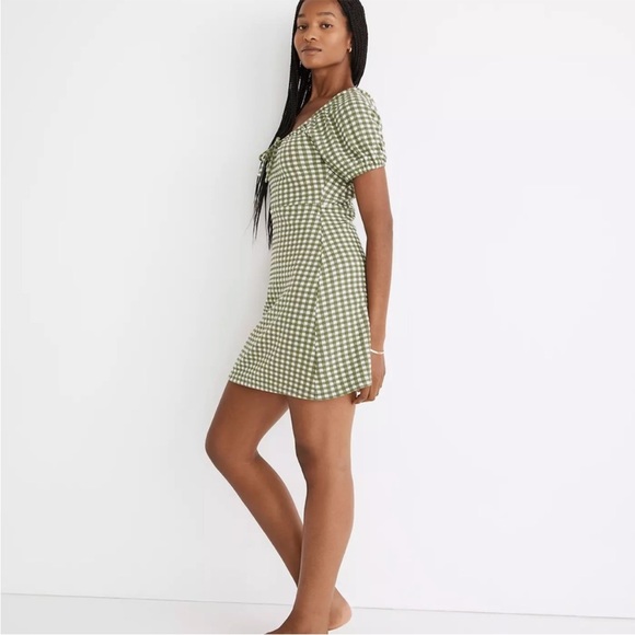 Madewell Green Gingham Check Jacquard Puff Sleeve Minidress Size XL NF940 - Picture 9 of 11